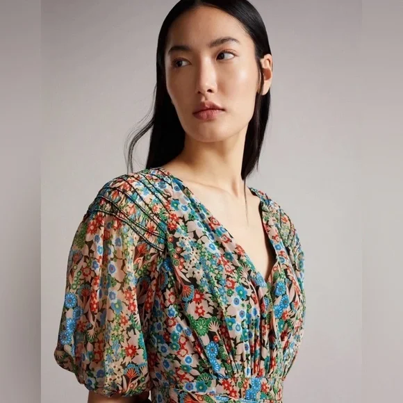 NWT Ted Baker London Tiania Black Floral Mini Dress Sz 8 (3) Fall Trend - Picture 6 of 10